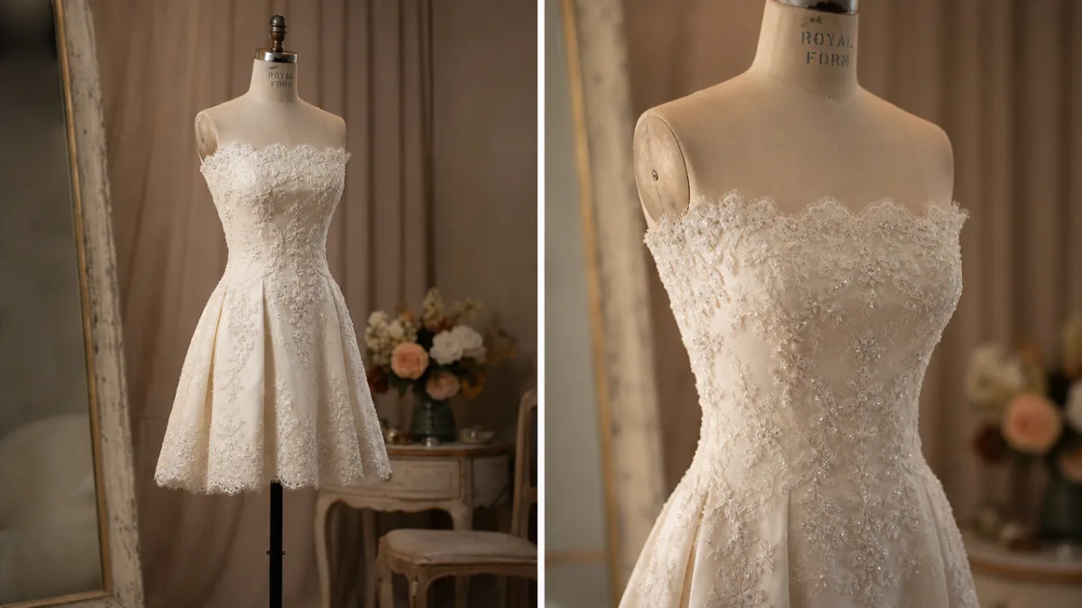 a beautifully altered wedding dress transformed into an elegant cocktail dress on…