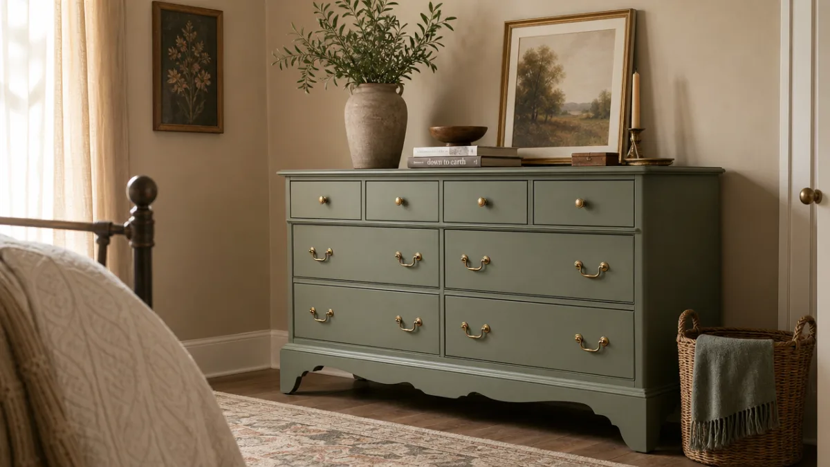 a beautifully finished upcycled vintage dresser in chalk paint with new brass…