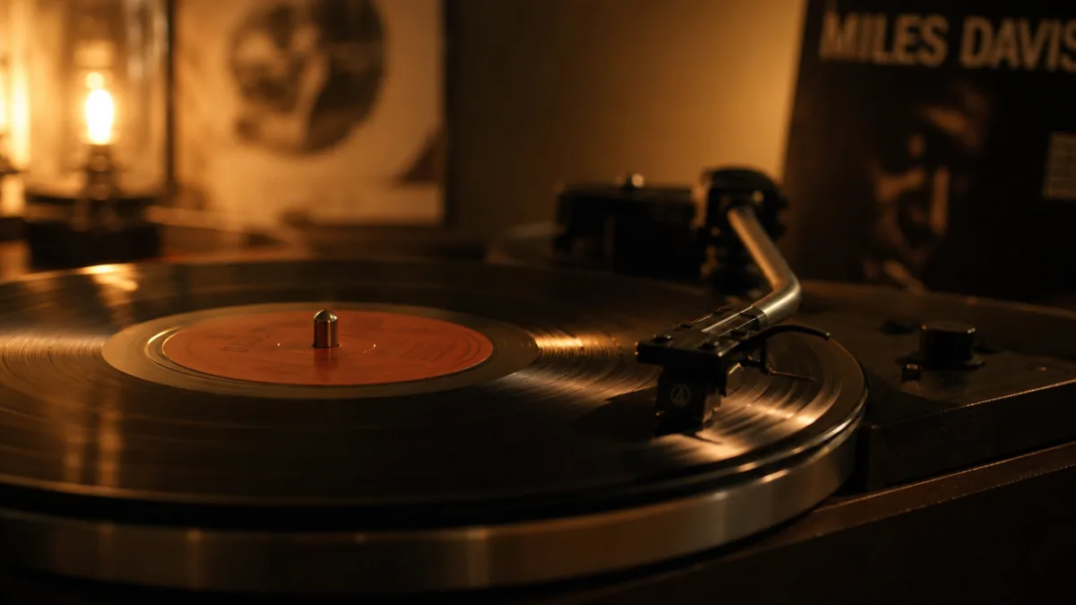 a close-up of a vinyl record spinning on a turntable in a…