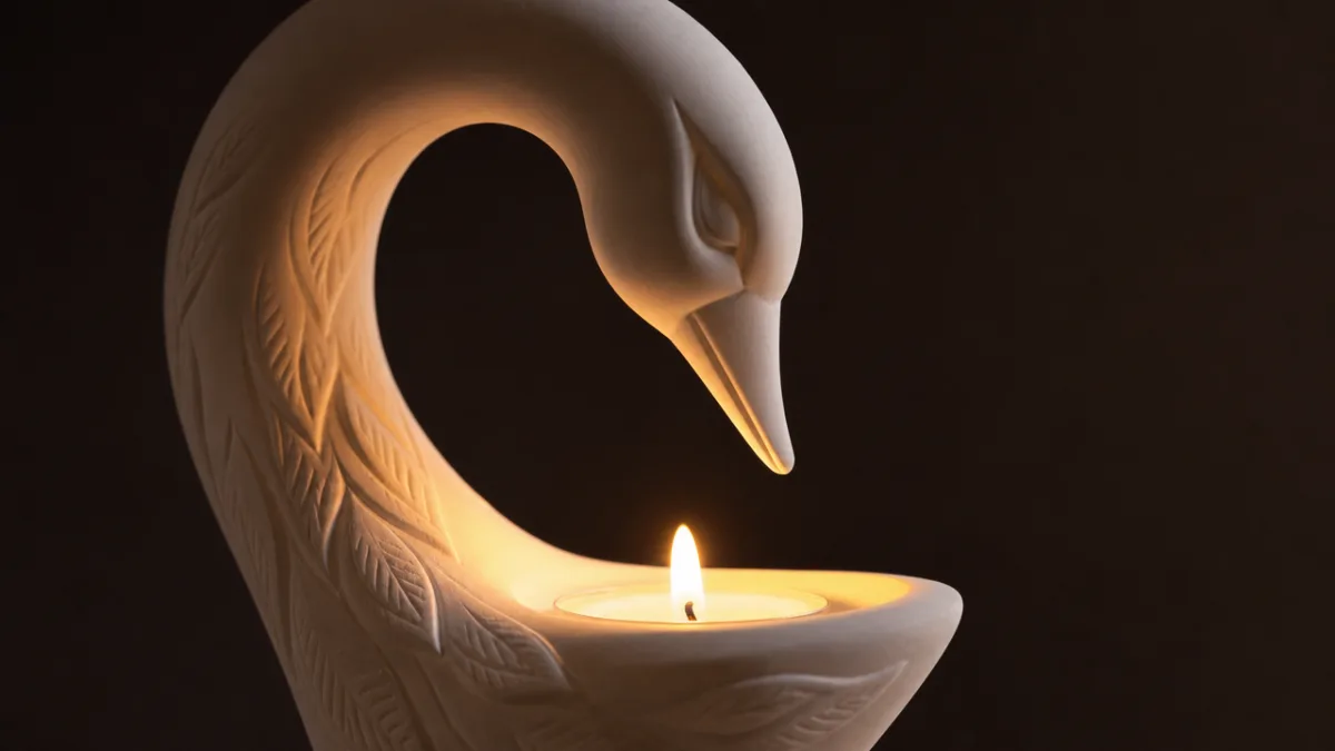 a close-up of an elegant white sculptural candle holder shaped like a…