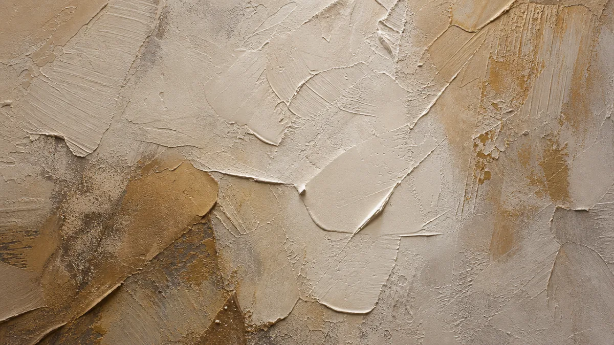 a close-up of a richly textured abstract canvas with layered joint compound…