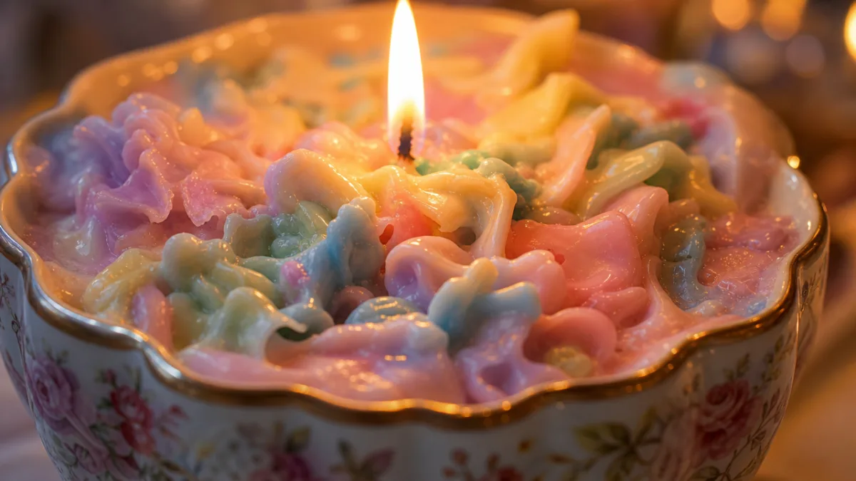 a close-up of multicolored pastel candle wax texture in a decorative sugar…