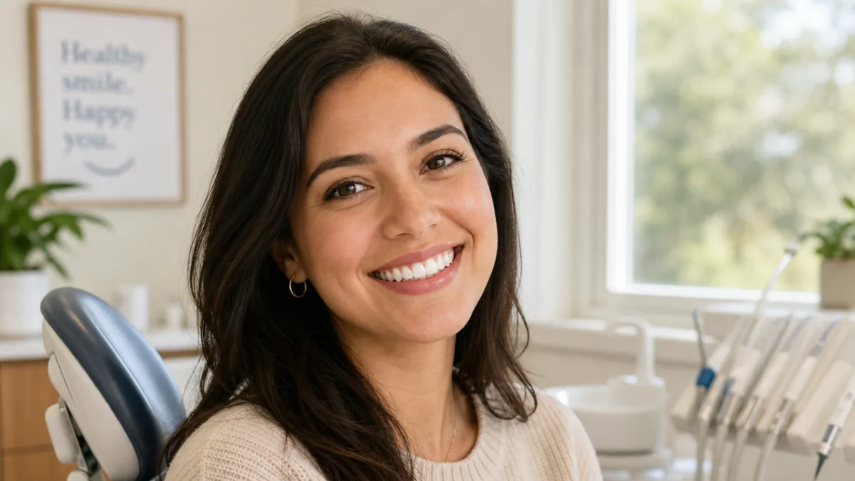 a warm portrait of a smiling person with healthy teeth in a…